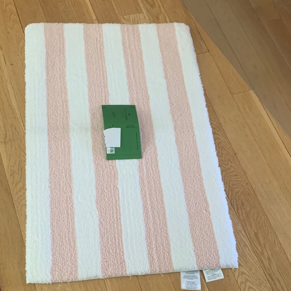 Kate Spade Pink and White Striped Plush Bath Mat